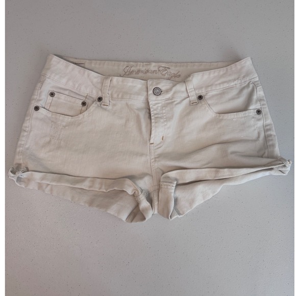 American Eagle Outfitters Pants - American Eagle White Denim Midi Shorts Low Rise Rolled Hem Size 12 Boho Y2K oo
